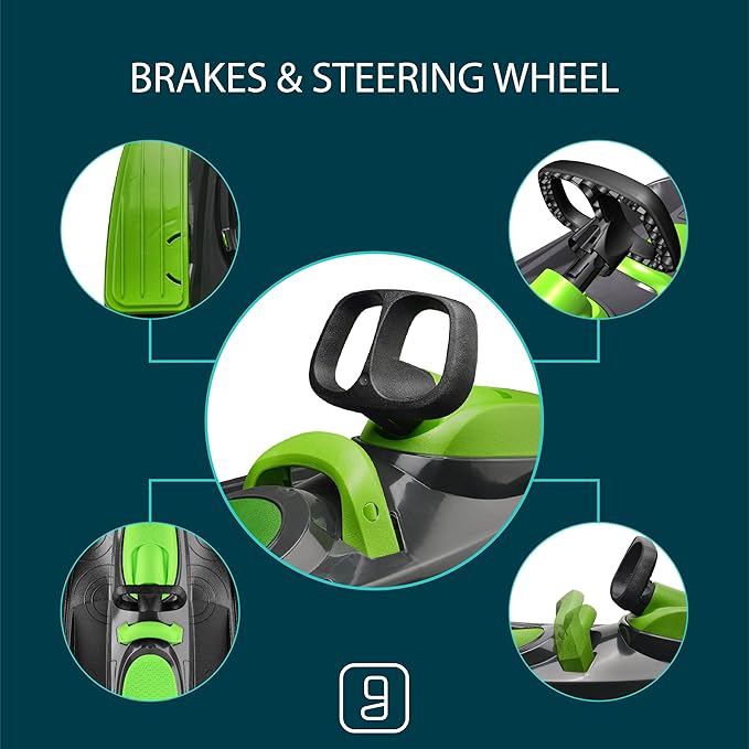 Snow Sled for Kids, Adults - Toboggan Sled, Easy Turning Steering Wheel, Anti-Slip Seat, Pull Up Brake, Durable Plastic Sled, Lightweight, Snow Sleds, Age 3+ 260 lbs