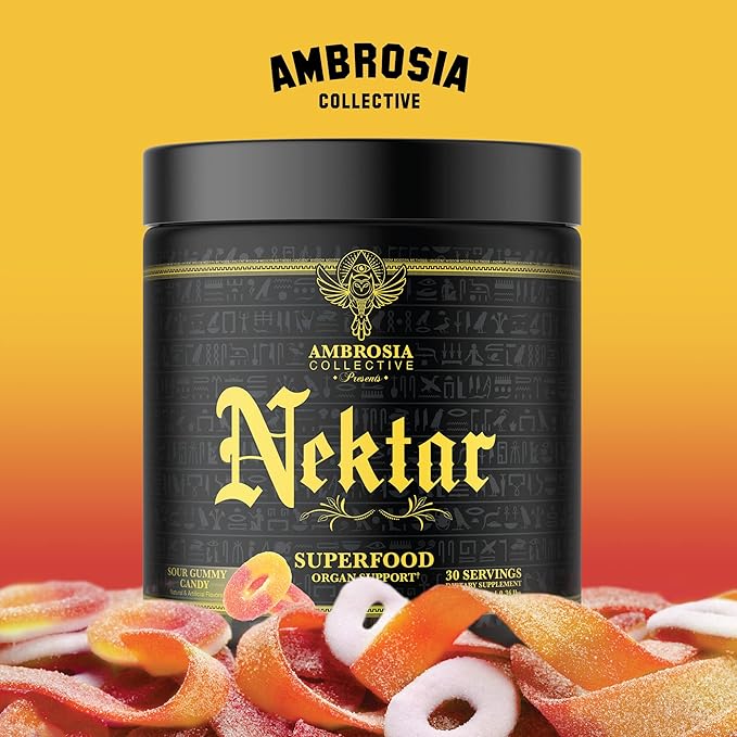 Ambrosia Nektar - Superfood Powder | Complete Health Supplement | Organ Support - Liver, Kidney Health | 30 Servings (Sour Gummy Candy)