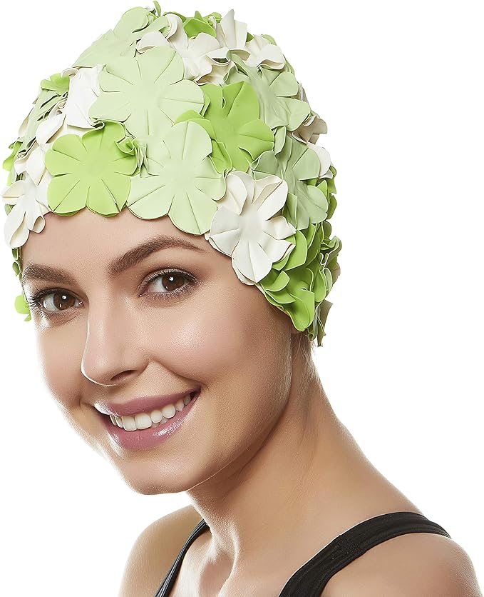 BEEMO Floral Petal Ladies Bathing Swim Cap Women Retro Swim Hat Long/Short Hair