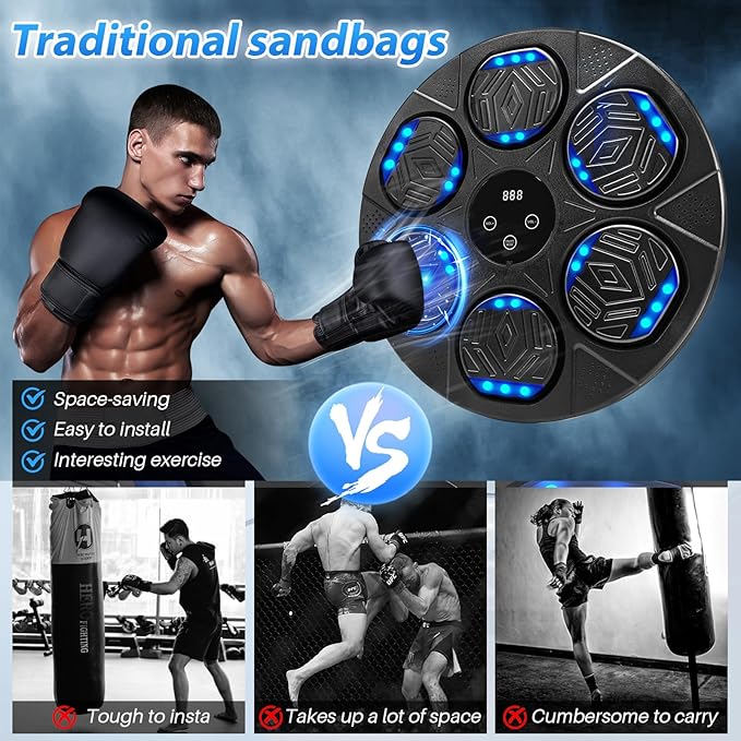 Music Boxing Machine, Bluetooth Music Punching Machine with Gloves, Electronic LED Boxing Training Equipment Wall Mounted, 9 Modes & 9 Speeds, Boxing Target for Home, Office, Gym