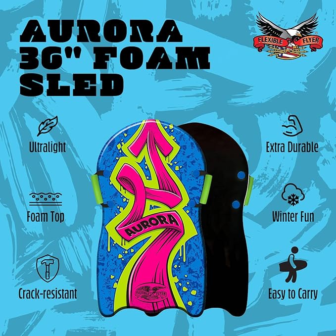 Flexible Flyer Lightweight Foam Slider, Adult and Kids Snow Play Sled with Handles, Winter Toboggan Sled for Ages 5 and Up