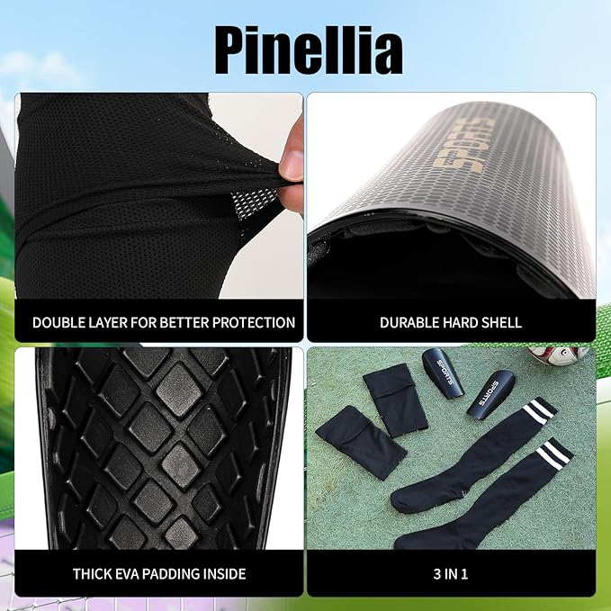 Soccer Shin Guards for Kids Youth Adults - Shin Pads and Sleeves Set with Optimized Insert Pocket for Boys Girls Men Women for Football Games - Protective Soccer Equipment(3 in 1)
