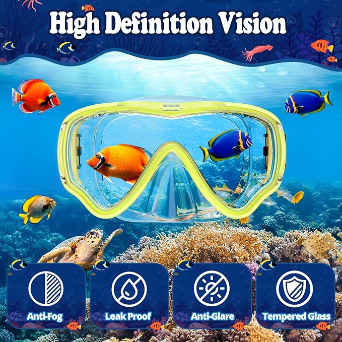 U PHITNIS Kids Snorkel Set for Age 4-14 - Dry Top Snorkeling Gear for Kids Junior & Youth - Childs Diving Mask with Big Eyes for Boys Girls - Anti-Fog Snorkeling Mask and Snorkel Set