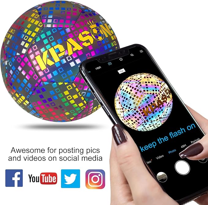 Soccer Ball, Holographic Reflective Glowing Soccer Ball for Men Women Training