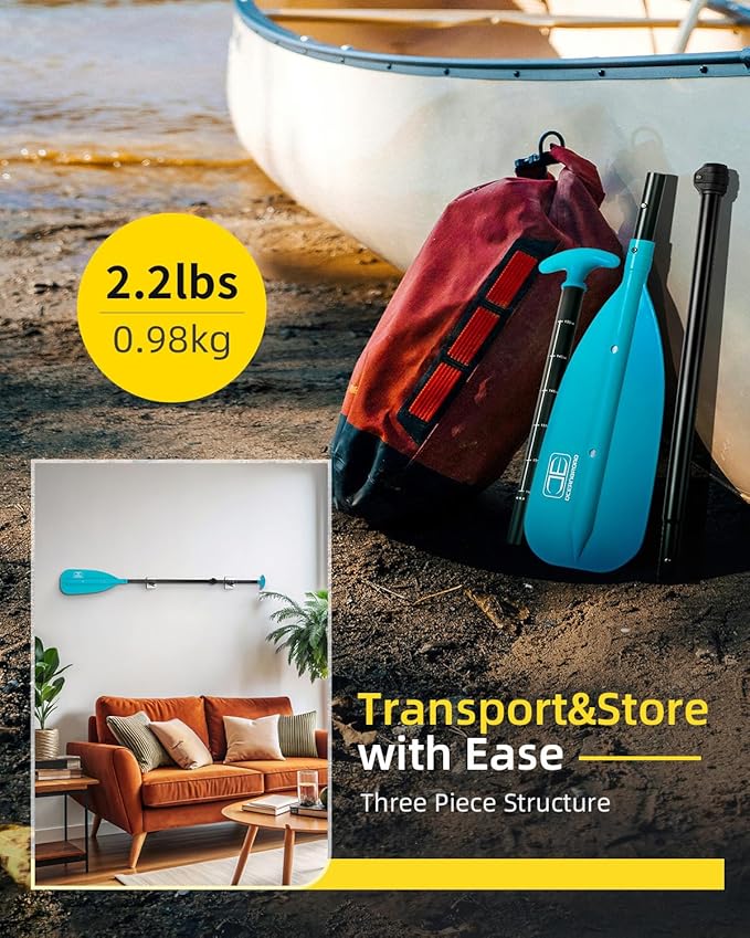 OCEANBROAD Canoe Paddle, Adjustable from 4'3''to 5'3''/130cm to 160cm Aluminum Shaft with Plastic Blade for Canoeing Boating Kayaking, 3-Piece Floatable Oar