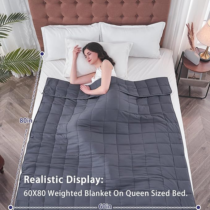 yescool Weighted Blanket for Adults (12 lbs, 60” x 80”, Grey) Cooling Heavy Blanket for Sleeping Perfect for 110-130 lbs, Queen Size Breathable Blanket with Premium Glass Bead, Machine Washable