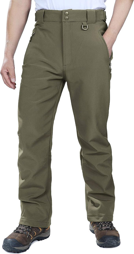 Outdoor Ventures Men's Lite Waterproof Windproof Fleece Lined Warm Hiking Ski Snow Pants Expandable-Waist