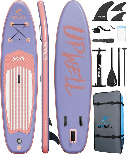 UPWELL 11’6”/11'2”/11'/10'8”/10'6”/10'2” Inflatable Stand Up Paddle Board with sup Accessories Including Backpack, Repairing Kits, Non-Slip Deck, Leash, 3 Fins, Paddle and Hand Pump