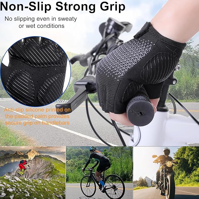 weiatas Cycling Gloves for Men Women Padded, Half Finger Road Mountain Bike Gloves, Shock-Absorbing Anti-Slip Breathable Sports Gloves for Bicycle Riding Motorcycle Rowing Gym