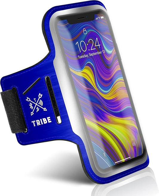 TRIBE Running Phone Holder Armband. iPhone & Galaxy Cell Phone Sports Arm Bands for Women, Men, Runners, Jogging, Walking, Exercise & Gym Workout. Fits All Smartphones. Adjustable Strap, CC/Key Pocket