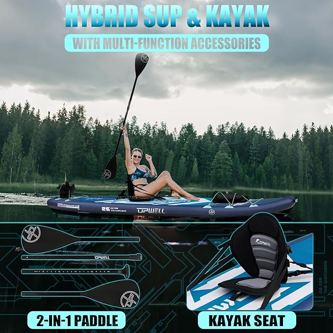 UPWELL 11'6"×35" Extra Wide Inflatable Paddle Board, Stand Up Paddle Board for Youth & Adults, Stable Design, Premium SUP Accessories, 120L Backpack, 10L Dry Bag, Paddle, Leash, Hand Pump, US Fins