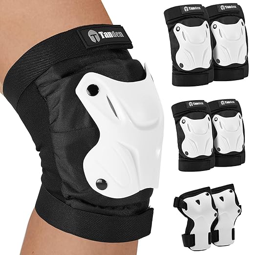 Skating Protective Gear Adult Youth Knee Pads and Elbow Pads Set, Skateboard Wrist Guards for Roller Skating Skateboarding Cycling White