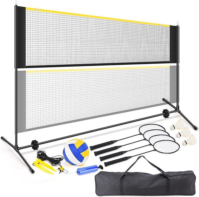 Badminton Pickleball Net, Adjustable Height Portable Badminton Net-2-in-1 Volleyball and Badminton Set, Pickleball Net for Tennis Indoor Outdoor Court
