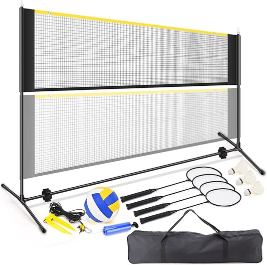 Badminton Pickleball Net, Adjustable Height Portable Badminton Net-2-in-1 Volleyball and Badminton Set, Pickleball Net for Tennis Indoor Outdoor Court
