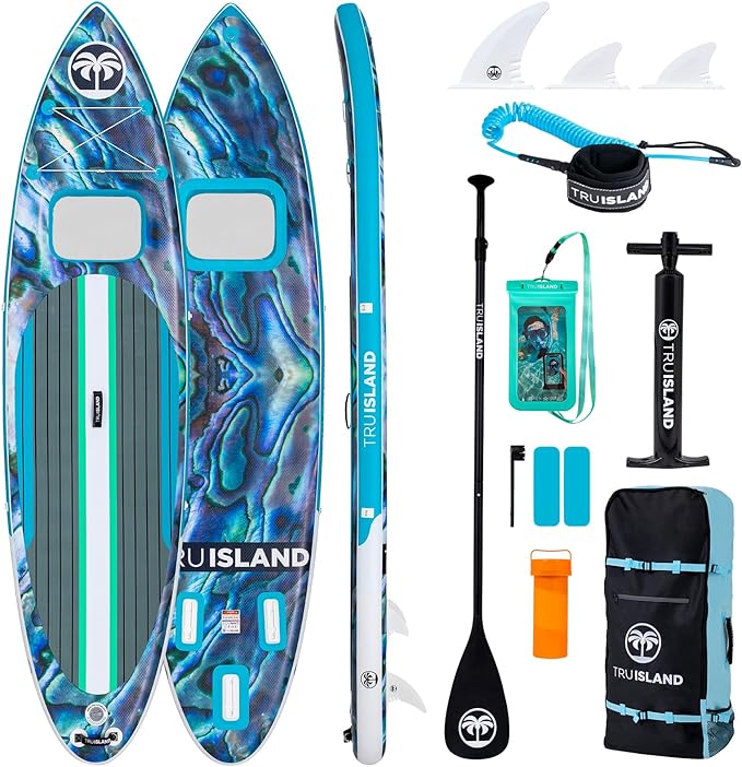 TRUISLAND Inflatable Paddle Board, Stand Up Paddle Board with Backpack, Non-Slip Thickened Deckpad, Waterproof Phone Case, Leash, Paddle, Hand Pump