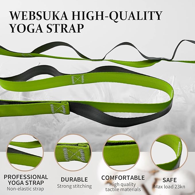 Stretching Strap Yoga Strap, 10 Loops Non-Elastic Stretch Bands Helps Women and Men Improve Flexibility for Home Workout, Physical Therapy, Pilates, Exercise, Dance, Comes with Door Anchor