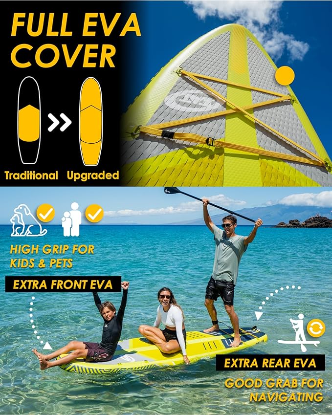 MOUSA 10‘8/11'×35" Extra Wide Inflatable Stand Up Paddle Board, Stable Paddleboard SUP for 2 People/Family, Anti-Slip Full EVA Deck, 3 Handles, 100L Backpack, All-Round Sup Board, Big Fin