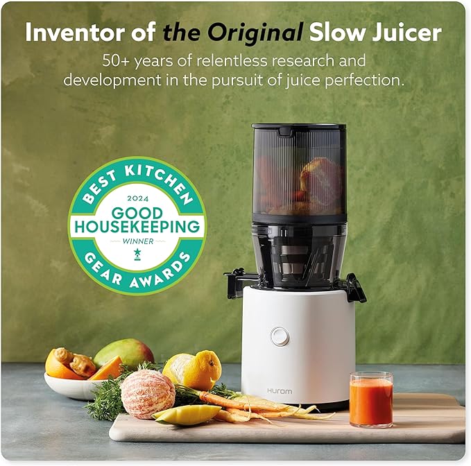 Hurom H320 Cold Press Juicer Machine, Easy to Clean Masticating Slow Juicer, Coarse Strainers, Self-Feeding, Hands Free, Family Size, Quiet Motor, Easy Assembly (Black)