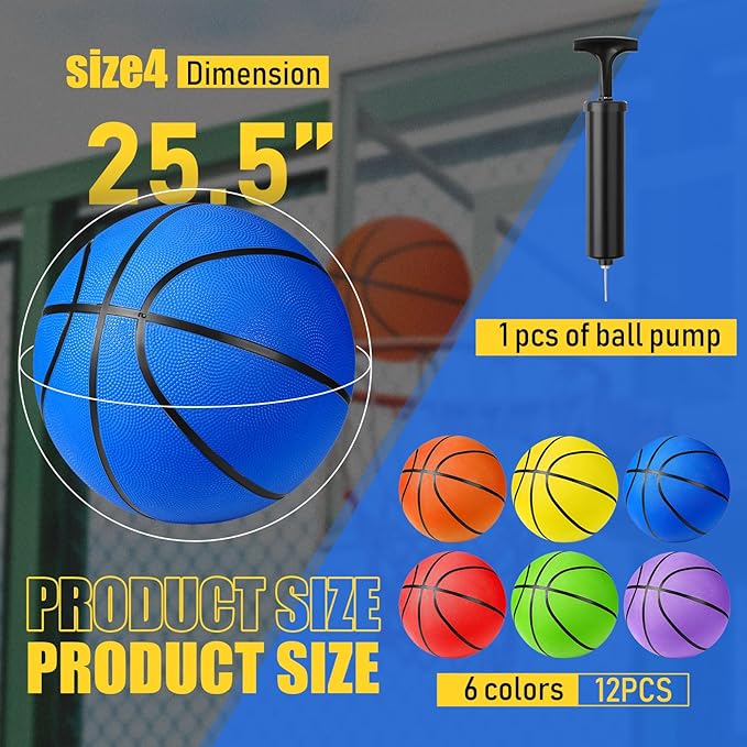 Jerify 12 Pack Official Size Rubber Basketballs for Kids Child Junior Youth Indoor Outdoor Sports Basket Balls with Pump Back to School Student Gifts Operation Christmas Bulk Items