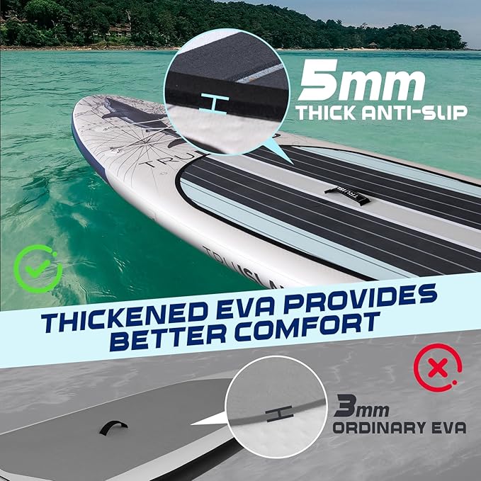 TRUISLAND Inflatable Paddle Board, Stand Up Paddle Board with Backpack, Non-Slip Thickened Deckpad, Waterproof Phone Case, Leash, Paddle, Hand Pump