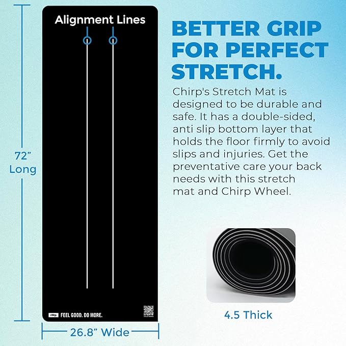 Ultimate Home Fitness Storage Solution: Chirp Wheel Rack & Stretch Mat Combo - Secure Storage for Chirp Muscle Rollers and Non-Slip Exercise Mat for Yoga, Pilates, and Weight Training - Black