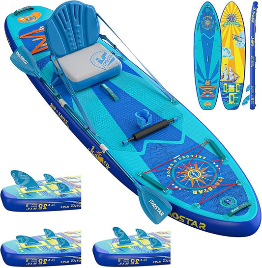 Journey 11'6" / 11'×34" / 11'×35" Extra Wide Paddle Board, One-Stop Premium SUP Board Accessories, Tailored Fins, Stable Inflatable Stand Up Paddle Boards for Youth/Adults of All Skill Levels