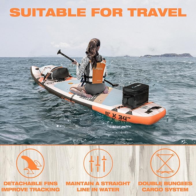 UPWELL 11’6”/11'2”/11'/10'8”/10'6”/10'2” Inflatable Stand Up Paddle Board with sup Accessories Including Backpack, Repairing Kits, Non-Slip Deck, Leash, 3 Fins, Paddle and Hand Pump