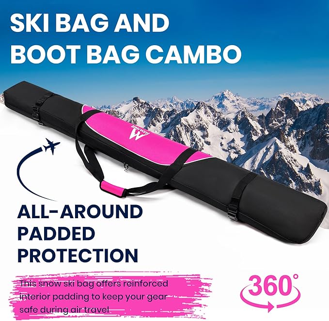 Ski Bag and Ski Boot Bag Combo-Padding Skis Bag for Air Travel,Water Proof Ski Boot Bag Fits for Skis Up to 200 CM and Boots Up To Size US13,Adults Ski Travel Bag