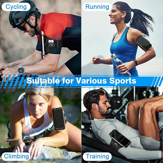 MoKo Running Armband 360°Rotatable for iPhone 16 15 14 13 Pro Max Plus Samsung Galaxy Note S24 S23 Fits Smartphones Over 5.8'', Detachable Armband Phone Holder for Running Biking with Key Holder