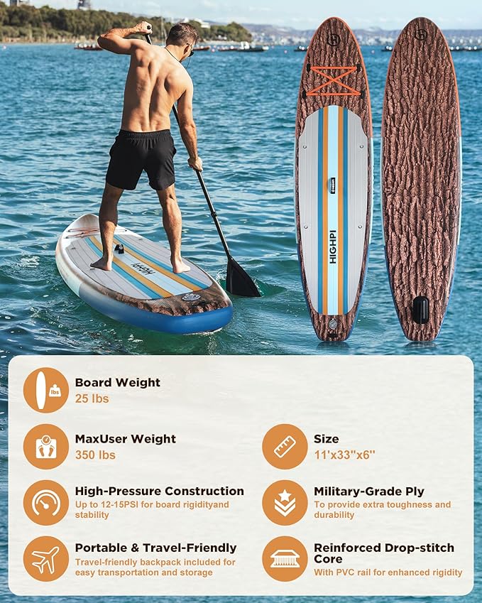 Highpi Inflatable Stand Up Paddle Board for Youth and Adults – Wide Sup with Premium Accessories, Blow Up Paddleboard for Surfing, Fishing, Yoga & More