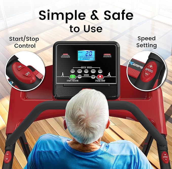 Senior Fitness Treadmill, 400 lb Capacity, Safe Design with Full-Length Rails, Low Step-Up Height, 0.2–4 MPH Motorized Walking Treadmill for Elderly, Recovery & Home Exercise