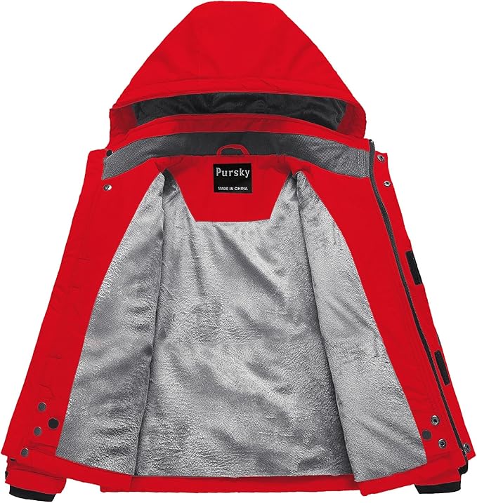 Pursky Boy's Waterproof Ski Jacket Kids Winter Snow Coats Fleece Raincoats Parka