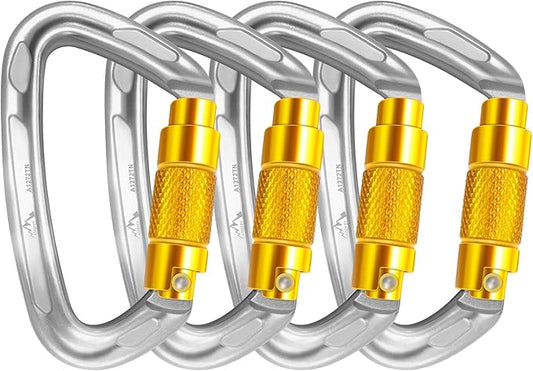 Climbing Carabiner Clips 25kN Auto Locking Carabiner, Professional Heavy Duty Large Locking Carabiner Clips for Rock/Ice Climbing Rappelling Rescue Swing etc, D Shaped, Large Size