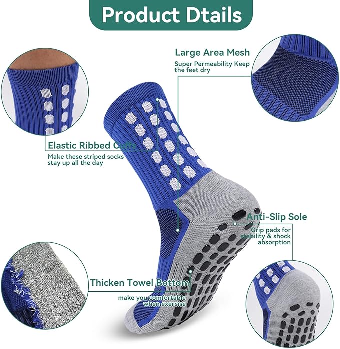 2 Set Grip Soccer Socks with Shin Guard Sleeves Non Slip Soccer Leg Sleeve Socks for Men Women