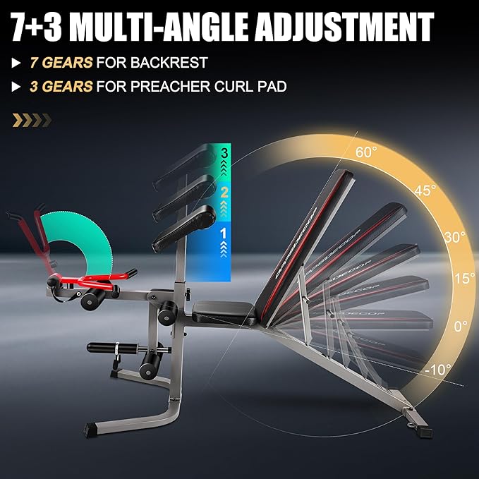OPPSDECOR Adjustable Weight Bench Set with Leg Extension & Leg Curl, 900LBS Incline/Decline/Flat Preacher Curl Bench, Space-Saving Workout Bench for Home Gym