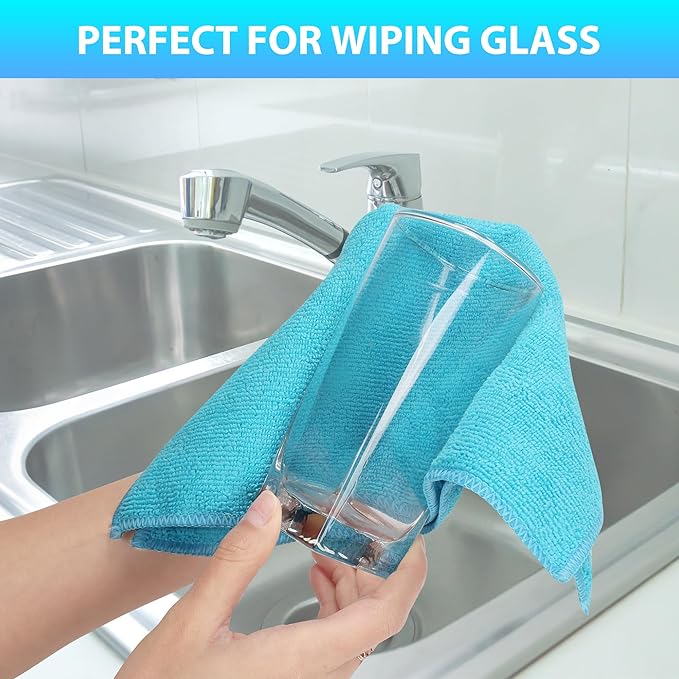 Microfiber Cleaning Cloth, Pack of 15, Lint Free, Absorbent, Streak Free, Non-Abrasive, Reusable and Washable，Cleaning Towels with 5 Color Assorted,11.5"X11.5"(Green/Blue/Yellow/Pink/Grey)