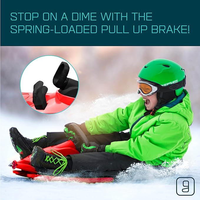 Snow Sled for Kids, Adults - Toboggan Sled, Easy Turning Steering Wheel, Anti-Slip Seat, Pull Up Brake, Durable Plastic Sled, Lightweight, Snow Sleds, Age 3+ 260 lbs