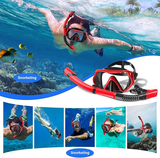 Snorkeling Gear, Dry Snorkel Set180° Panoramic Wide View,Anti-Fog Scuba Diving Mask, Professional Snorkeling Gear for Free Breathing, Swimming, Diving