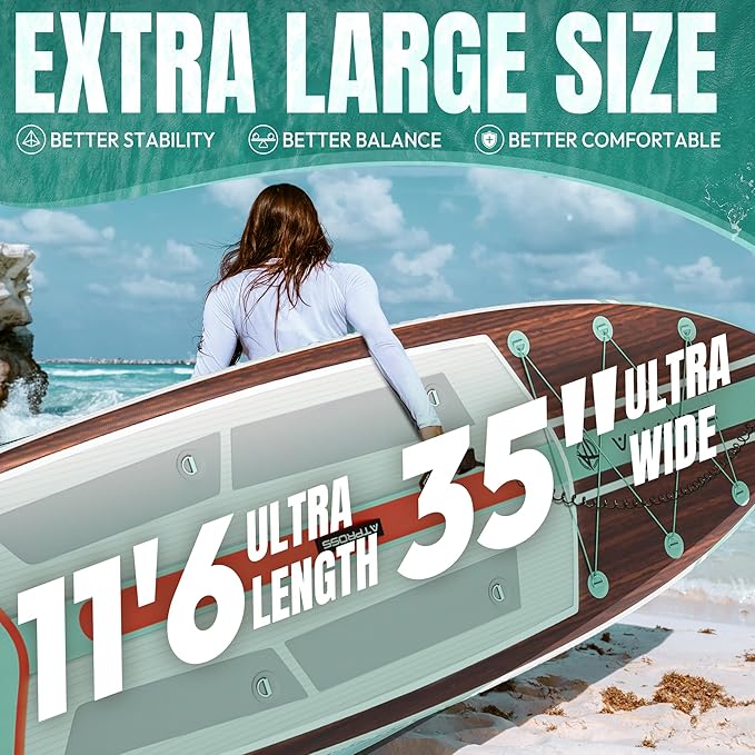 11'6"x35" Inflatable Paddle Board, 450lbs Extra Wide Stand Up Paddleboard for Adults with Premium SUP Accessories Kit & Backpack, Blow Up Kayak Non-Slip Stable Deck Boat for Yoga Fishing Surf