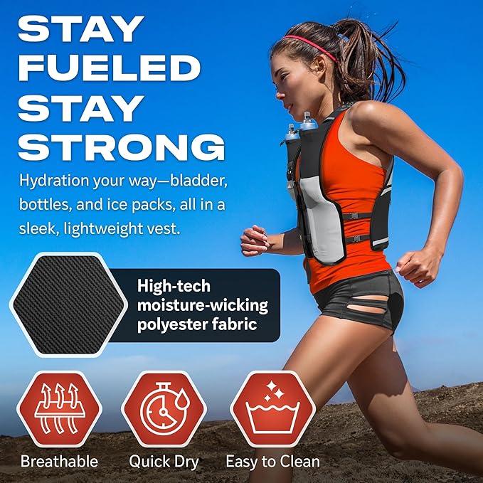 TakaFiTrail Running Hydration Vest Men - Breathable Trail Running Hydration Vest w/ 2 Water Bottles, Bladder Pouch, Ice Pack for Runners - Reflective Marathon Gear Jogging Backpack for Hiking