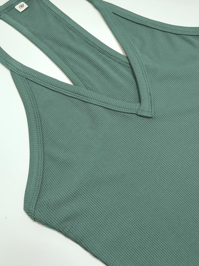 iGENJUN Workout Tops for Women Racerback Basic Tank Summer 2025 Camisole V Neck Slim Fit Ribbed Sleeveless