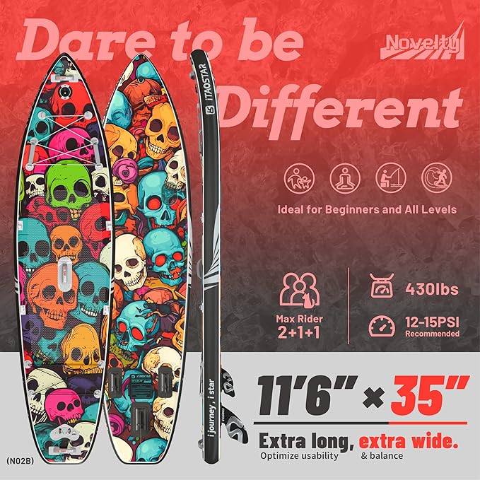 Novelty 11'6" x 35" Extra Wide SUP for Enhanced Stability - Inflatable Stand Up Paddle Board - Premium Paddle Board Kit for Adults & Youth - All Skill Levels - Includes SUP Accessories