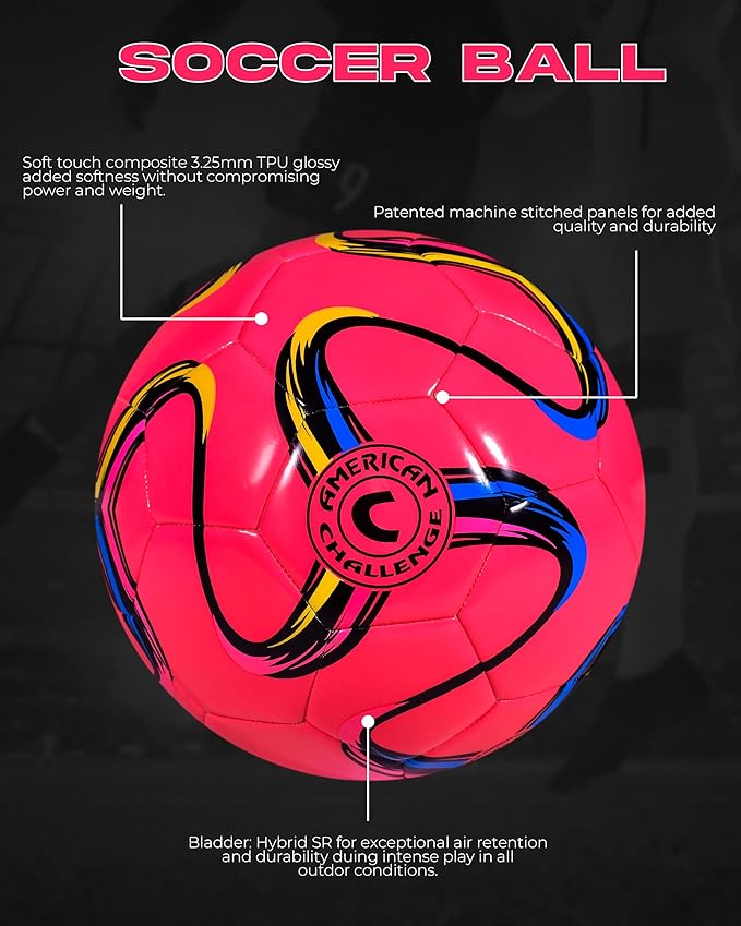 American Challenge Brasilia Soccer Ball – Soccer Ball Size 5, 4, 3 & 2 – for Youth & Adults – Ideal for Practice, Training & Grass Fields