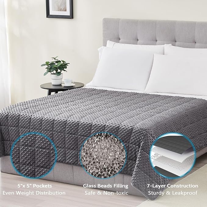 L'AGRATY Weighted Blanket for Adult - 48"x72" 15lbs Minky Dots Heavy Blanket with Glass Beads: Soft Breathable for All-Season Summer Fall Winter Thick Comfort for Sleeping