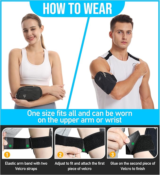 HiRui Universal Comfort Armband Phone Holder Running Armband Adjustable Wristband Phone Holder for Exercise Workout Compatible with iPhone 16/15/14/13/Plus/Pro Samsung Galaxy All Phones (Black)