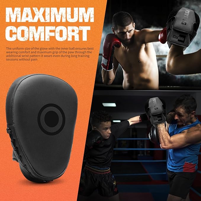 Boxing Pads for Men, Women, & Kids, Leather Focus Mitts for Martial Arts, Boxing Training, Curved Punch Mitts for Karate, Kickboxing,Muay Thai, Taekwondo