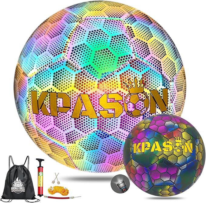 Soccer Ball, Holographic Reflective Glowing Soccer Ball for Men Women Training