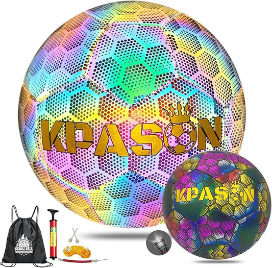 Soccer Ball, Holographic Reflective Glowing Soccer Ball for Men Women Training