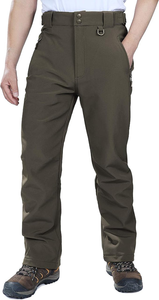 Outdoor Ventures Men's Lite Waterproof Windproof Fleece Lined Warm Hiking Ski Snow Pants Expandable-Waist