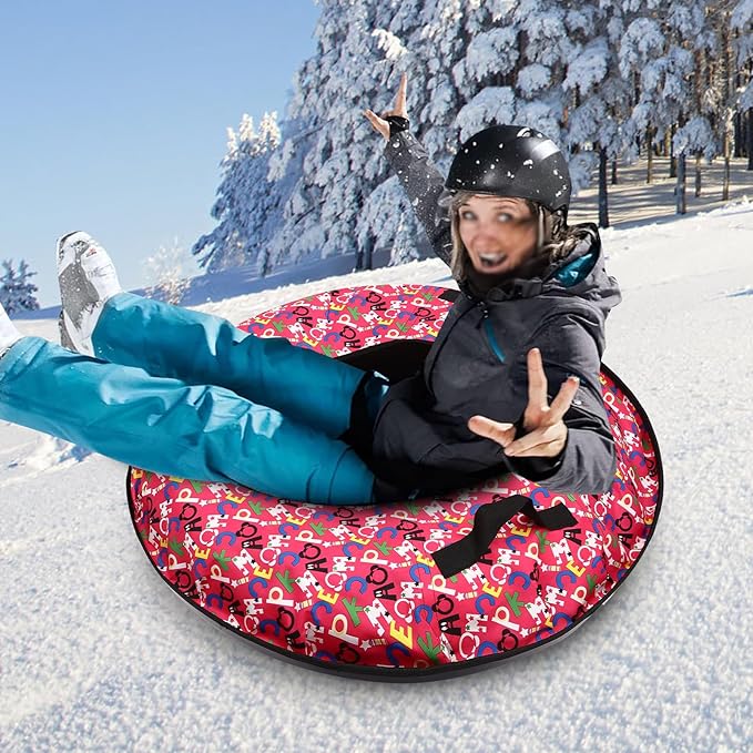 Snow Tube, Oxford Cloth Inflatable Sledding Tube with Cushion, 35.43in Towable Snow Sleds for Kids and Adult, Inflatable Sled for Outdoor Skiing, Sand Sliding, and Grass Sliding